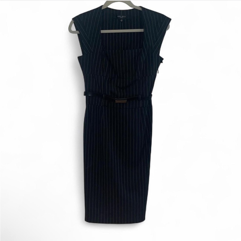 Nine West Black Ribbed Sheath Dress Midi